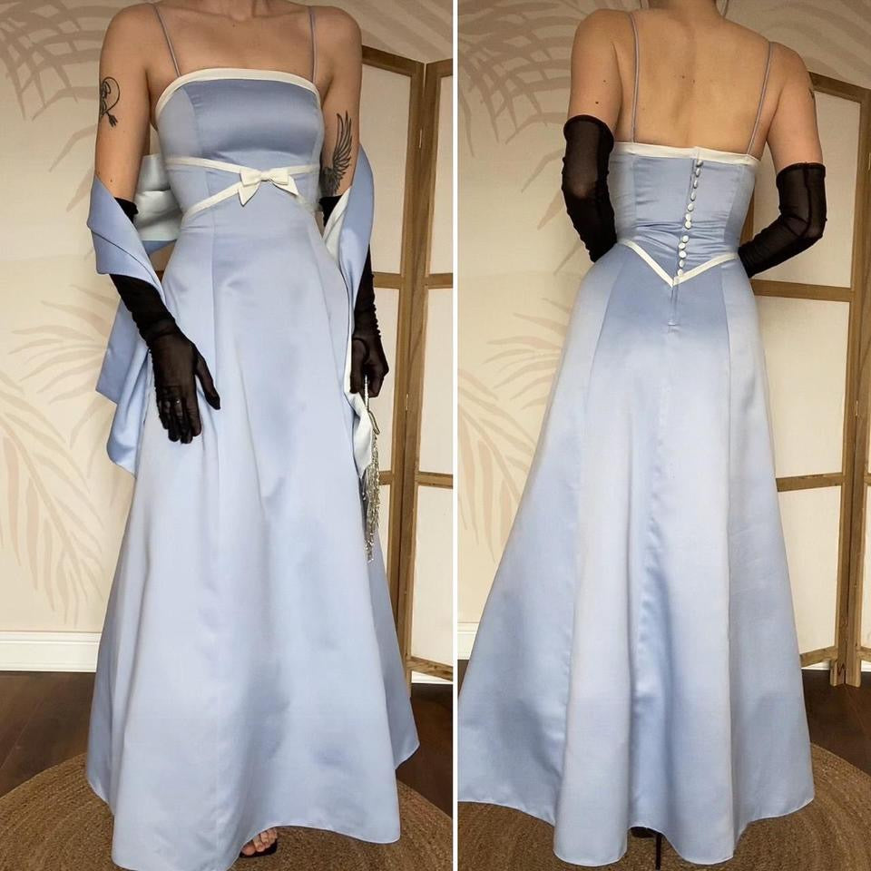 Niki Livas light blue & white prom dress & shawl UK 10-12