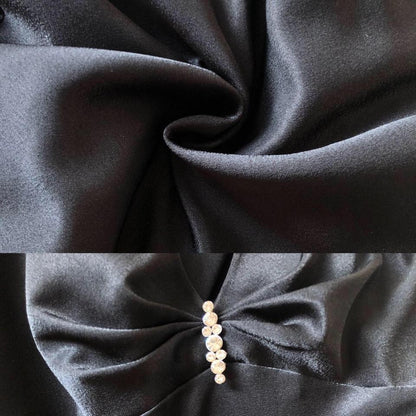 Flori silky black fishtail evening dress uk 8