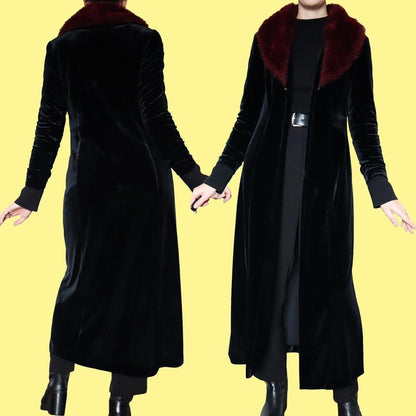 Etam 90s black velvet long jacket UK 12
