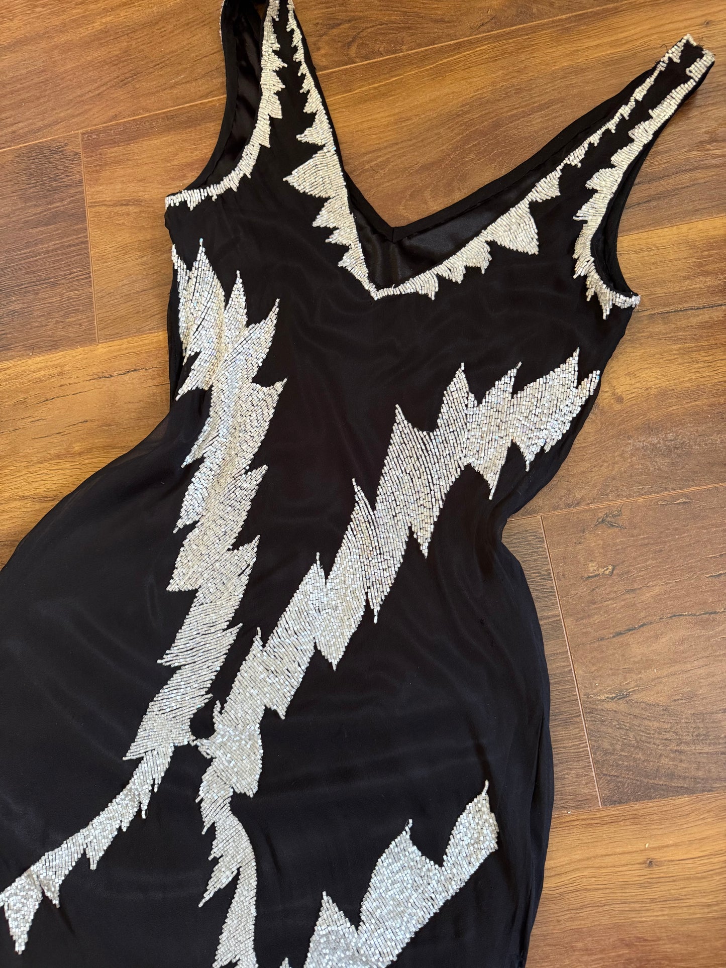 Black & white beaded evening dress uk 10