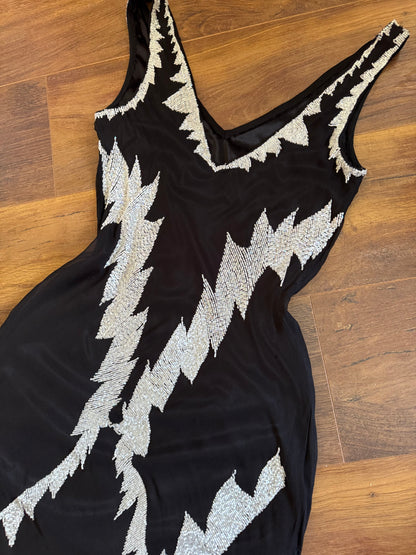 Black & white beaded evening dress uk 10