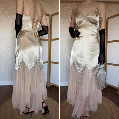 Dave & Johnny gold beaded evening dress UK 12