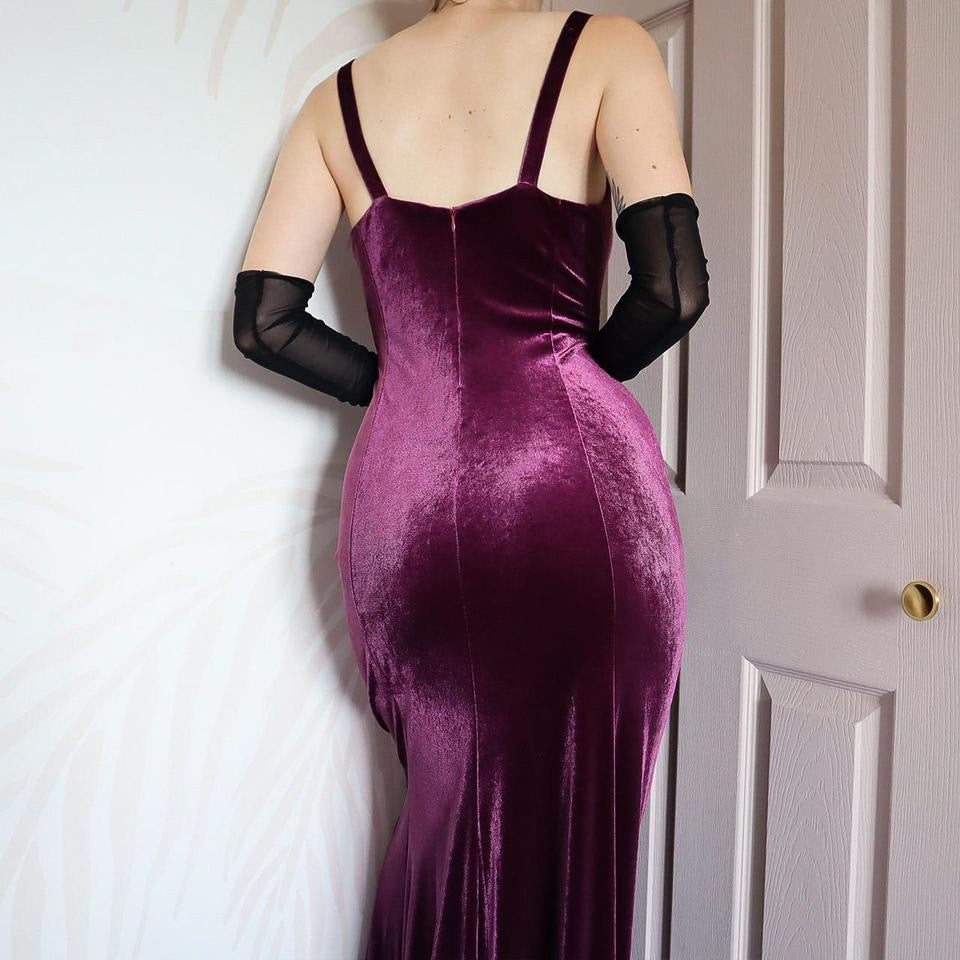 Purple Richards velvet stretch evening dress UK 10-12