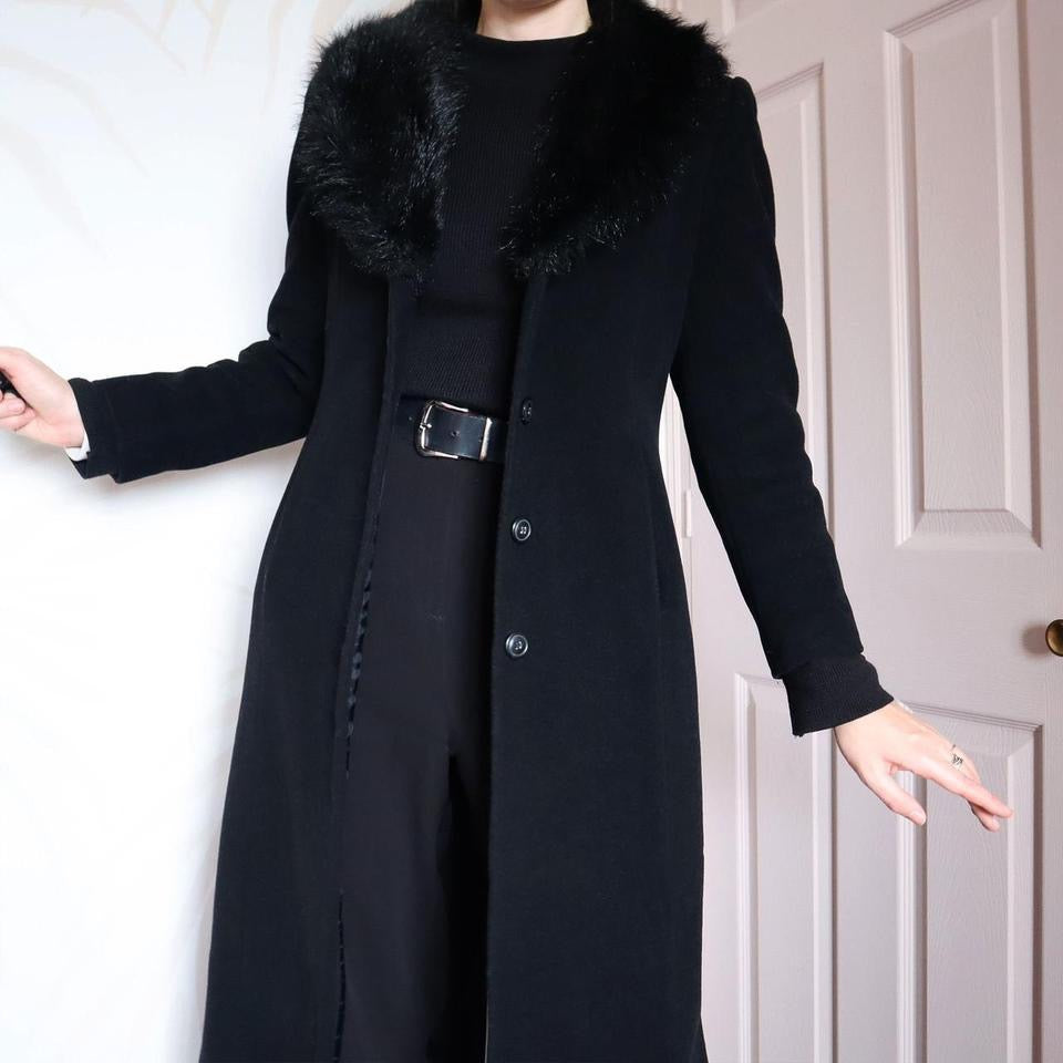 Wool blend black long coat UK 12
