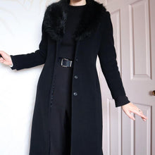 Load image into Gallery viewer, Wool blend black long coat UK 12
