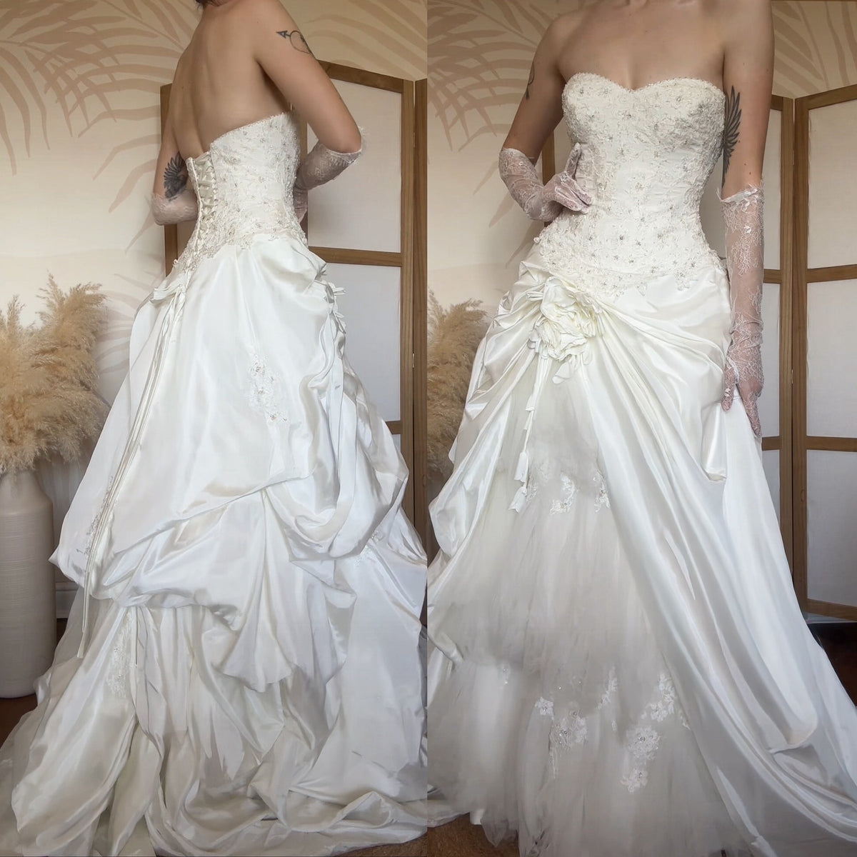 Warm ivory strapless a-line wedding dress uk 12
