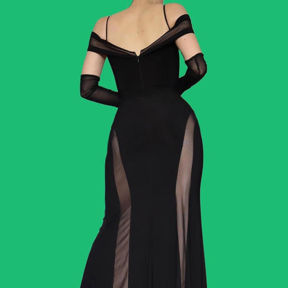 Black stretch cold shoulder evening dress UK 10