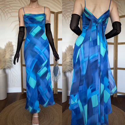 Betsy & Adam blue print evening dress UK 8