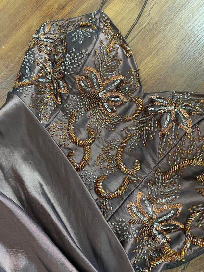 Brown Jora a-line prom dress & shawl uk 8