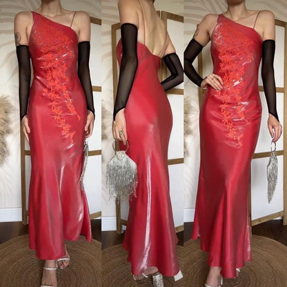 Orangey/red silky evening dress uk 6-8/XS