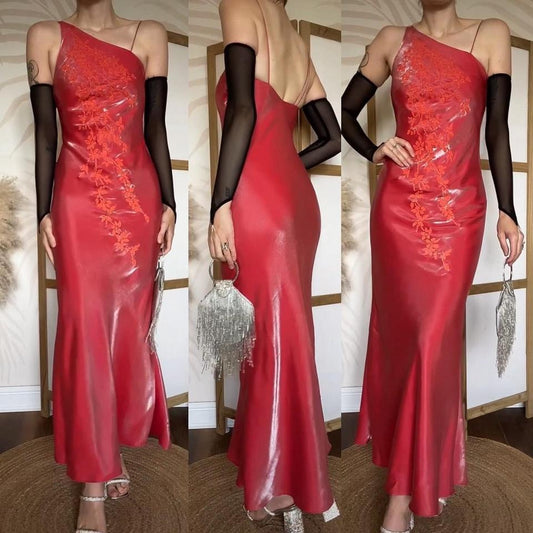Orangey/red silky evening dress uk 6-8/XS