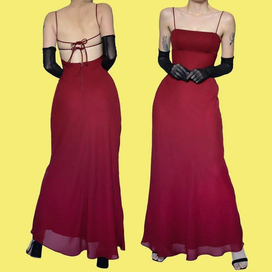 Red open back evening gown UK 12