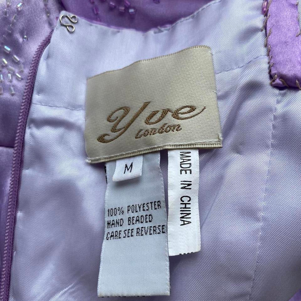 YVE London purple satin beaded fishtail evening gown UK 10