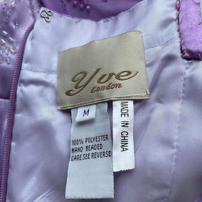 YVE London purple satin beaded fishtail evening gown UK 10