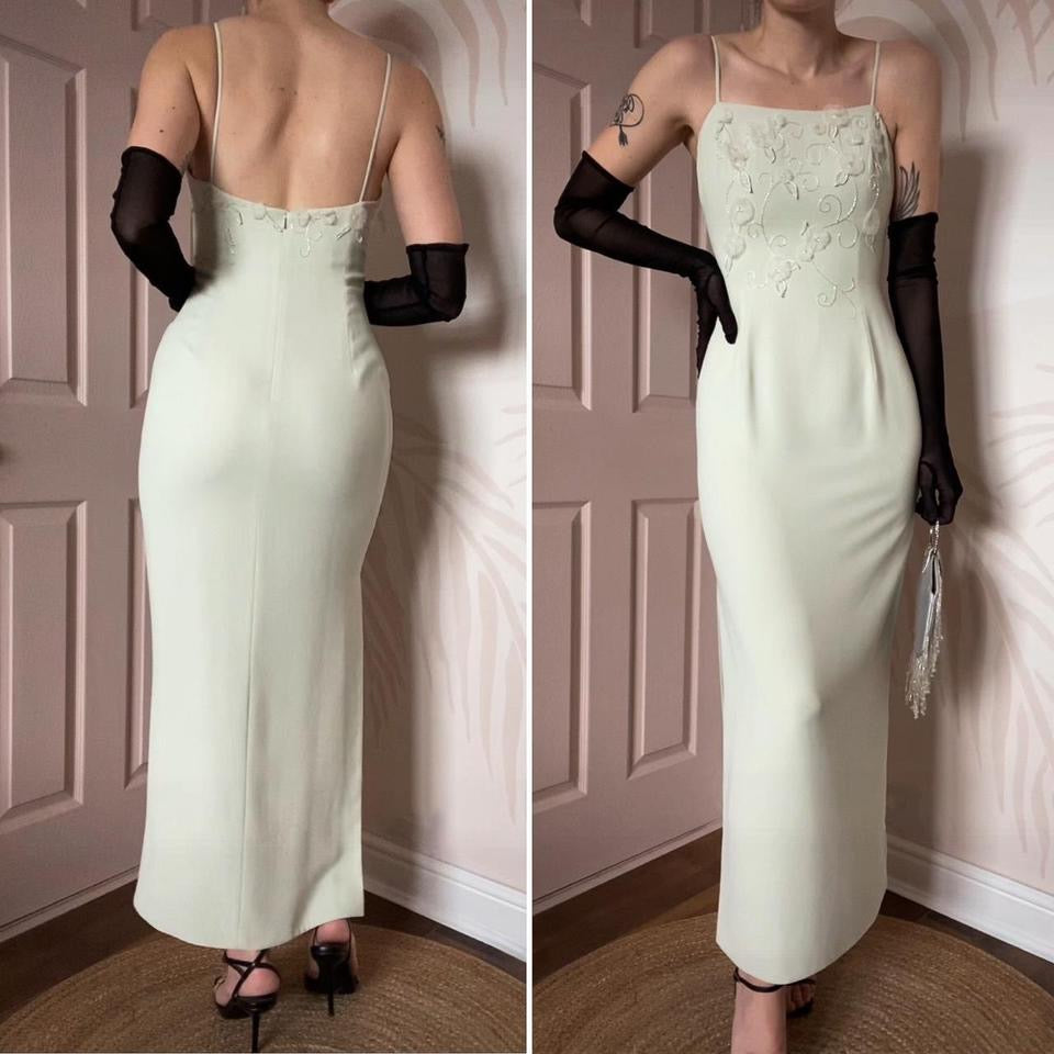 Medici pale green fitted evening dress UK 10