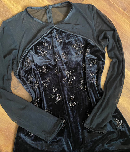 Gina Bacconi black velvet long sleeve evening dress uk 14