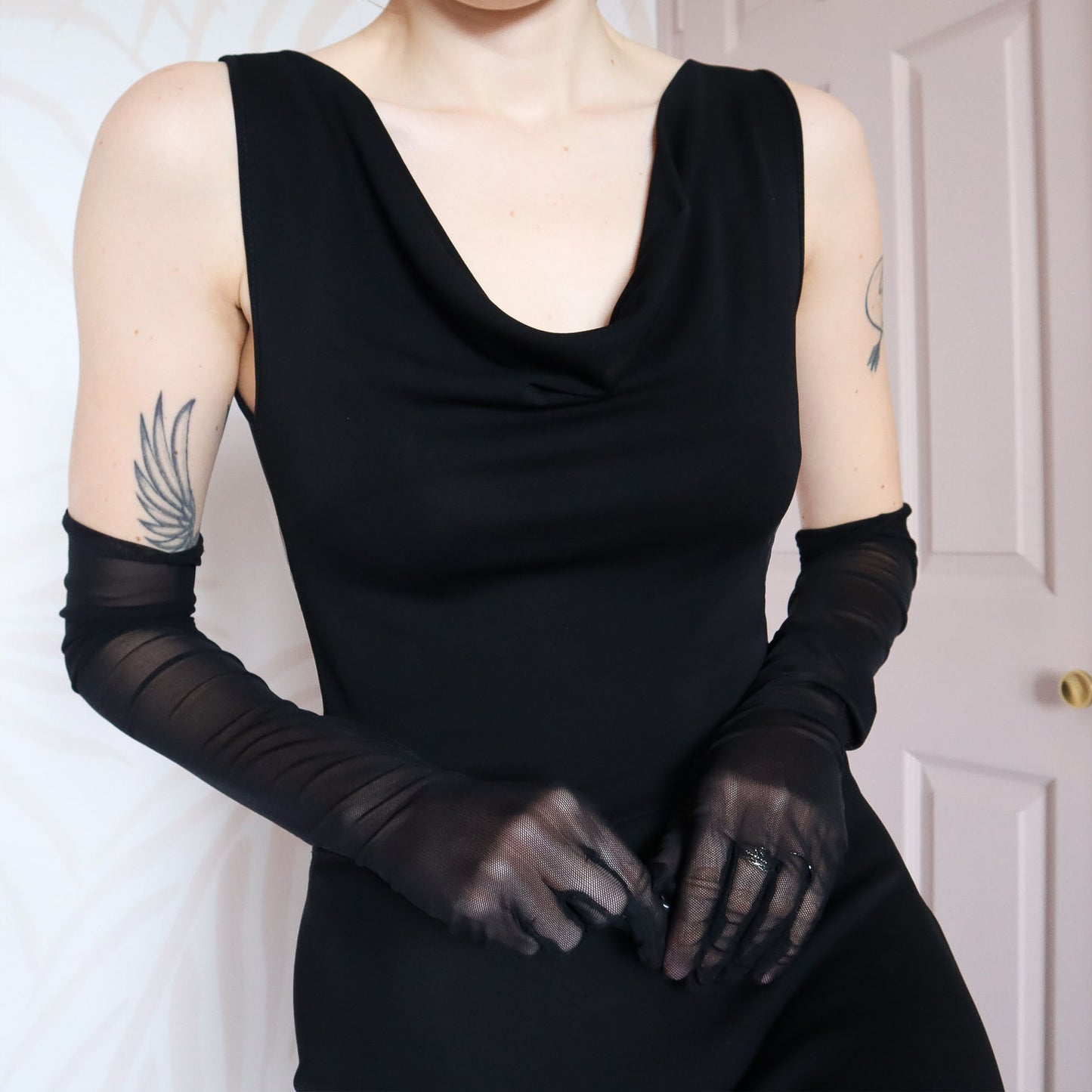 Black stretch sheer black evening gown UK S