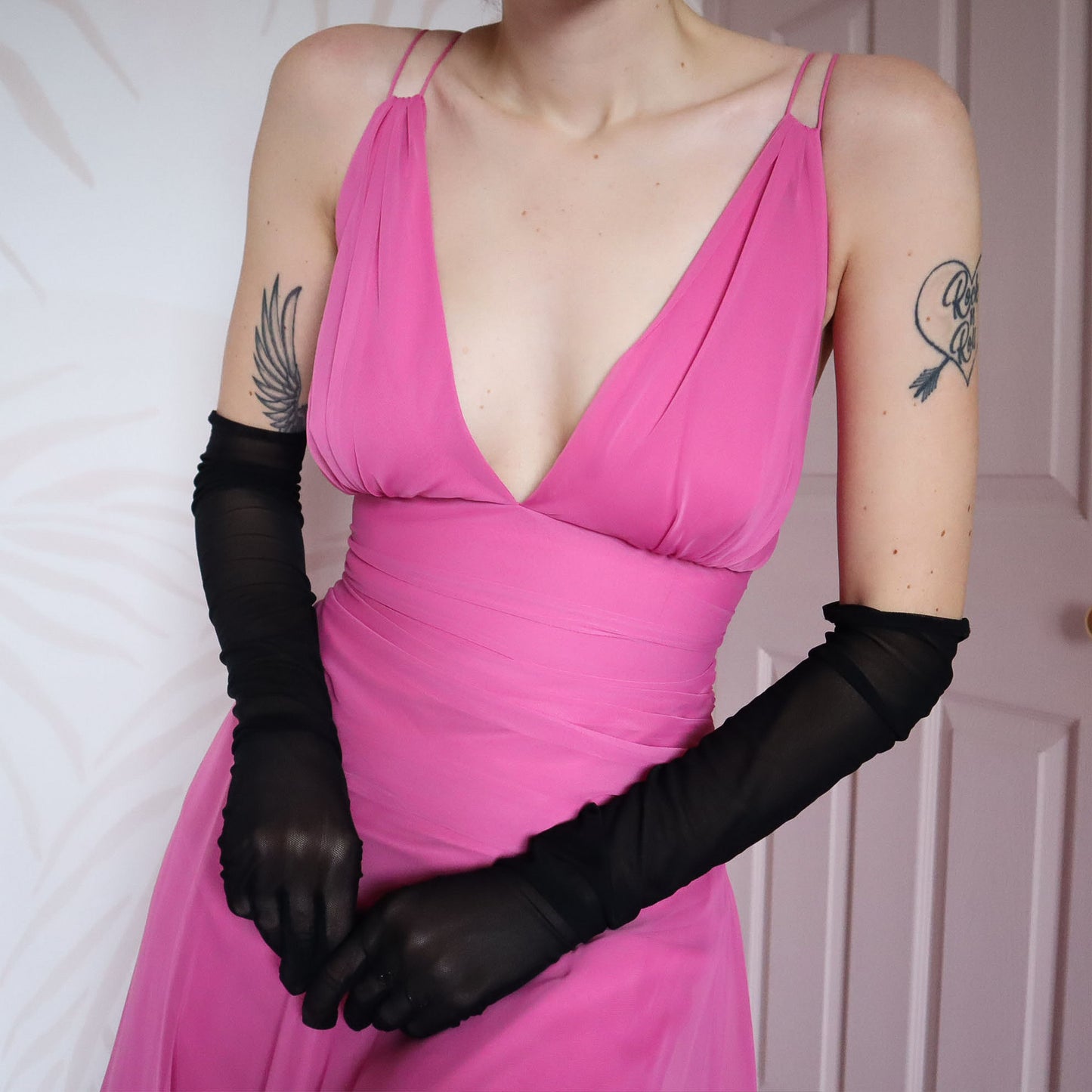 Pink chiffon After Six midi dress UK 12