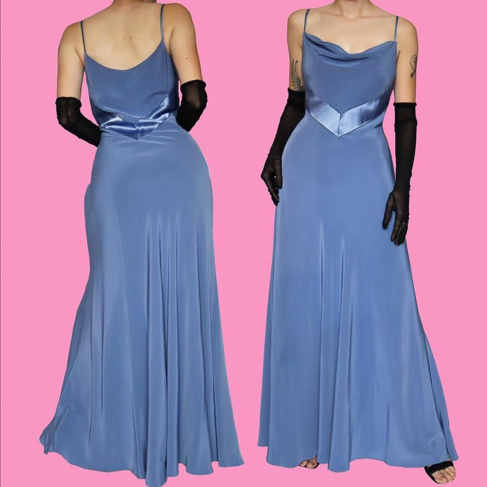 Cornflower blue slip evening dress UK 12