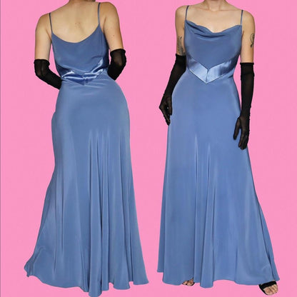 Cornflower blue slip evening dress UK 12