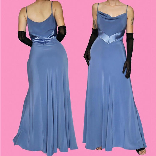 Cornflower blue slip evening dress UK 12