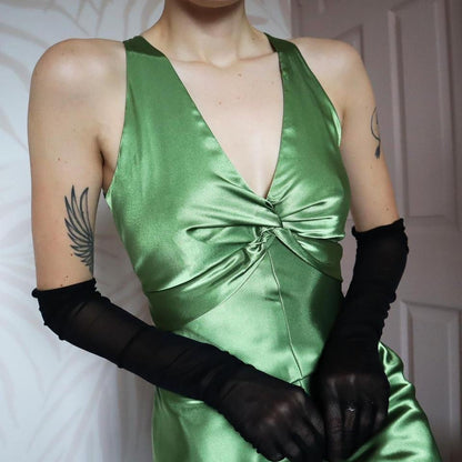 Green satin silky evening gown UK 10