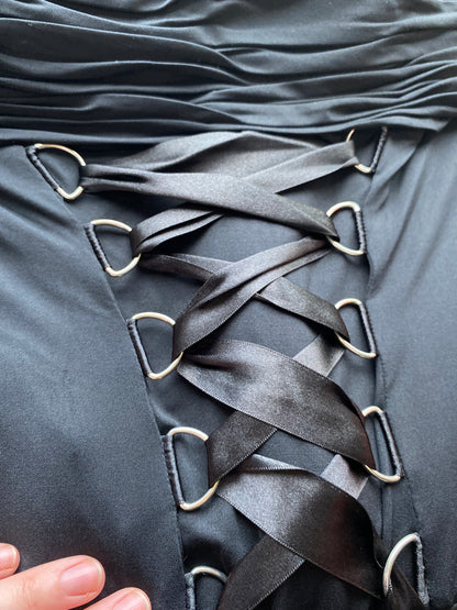 Black stretch gothic lace up evening dress UK 10