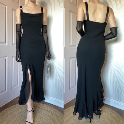 Black chiffon evening dress UK 12