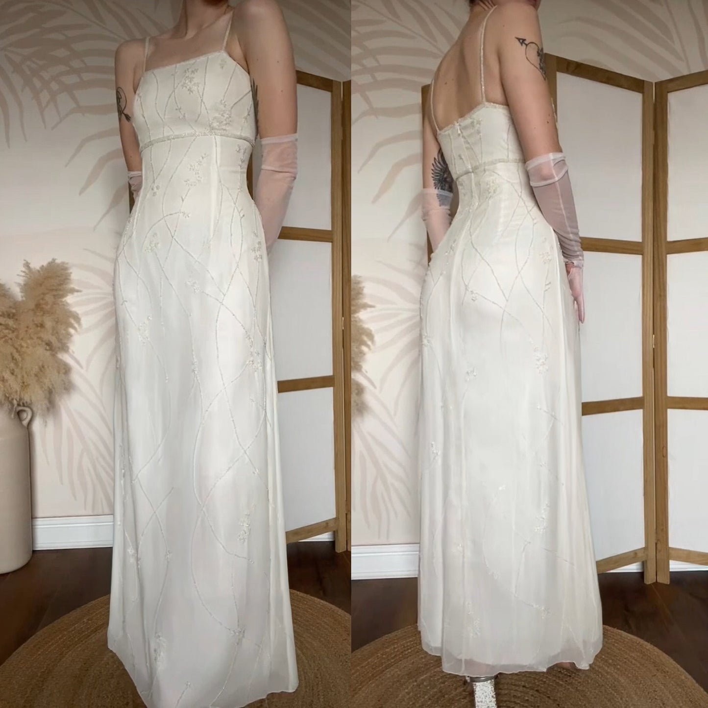 Scala 100% silk ivory beaded wedding dress uk 10