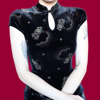 Black velvet print short sleeve dress UK 10 & UK 16