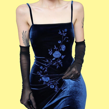 Blue Kaleidoscope velvet stretch bodycon dress UK 14