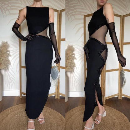 Frank Usher black sheer panelled evening dress uk 10