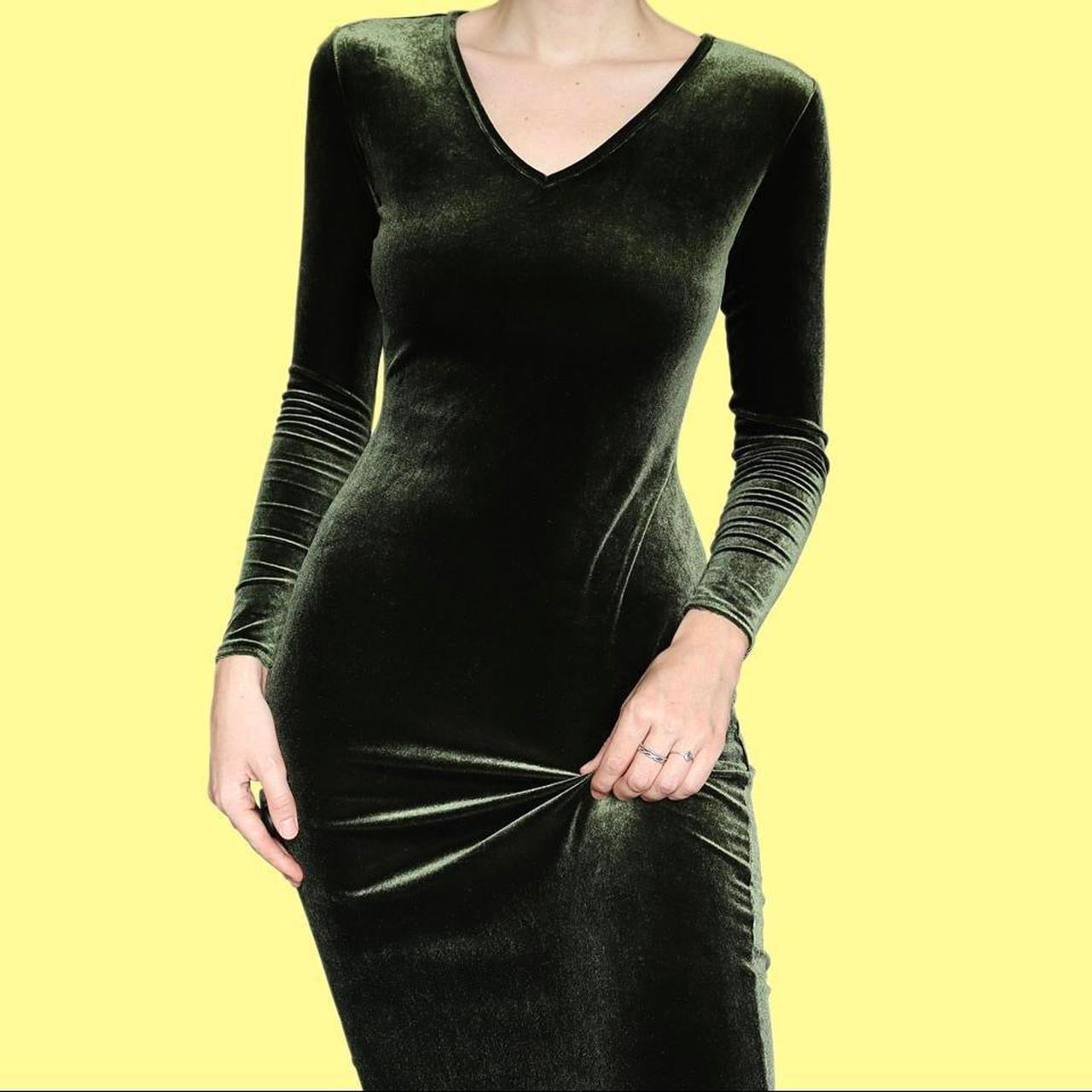 Green velvet stretch long sleeve dress uk 12