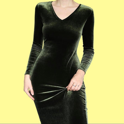 Green velvet stretch long sleeve dress uk 12