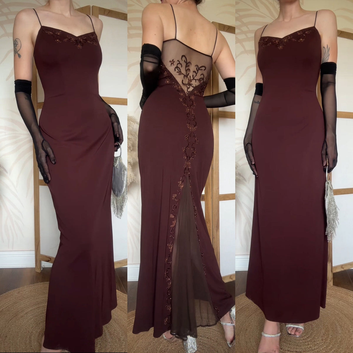Brown stretch evening dress uk 10-12