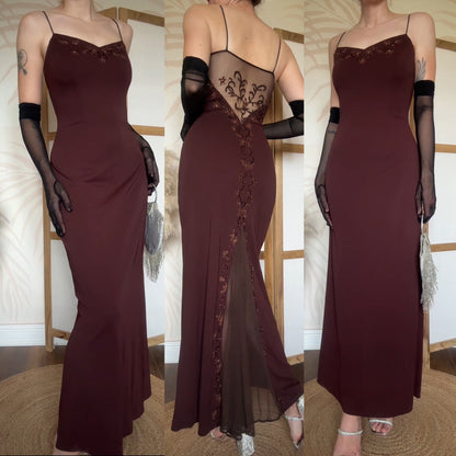 Brown stretch evening dress uk 10-12