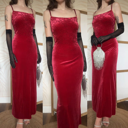 Red stretch beaded evening dress uk 14
