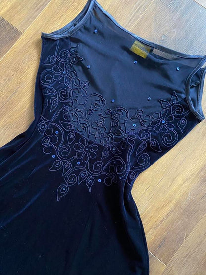 Gina Bacconi navy velvet stretch evening dress UK 12-14