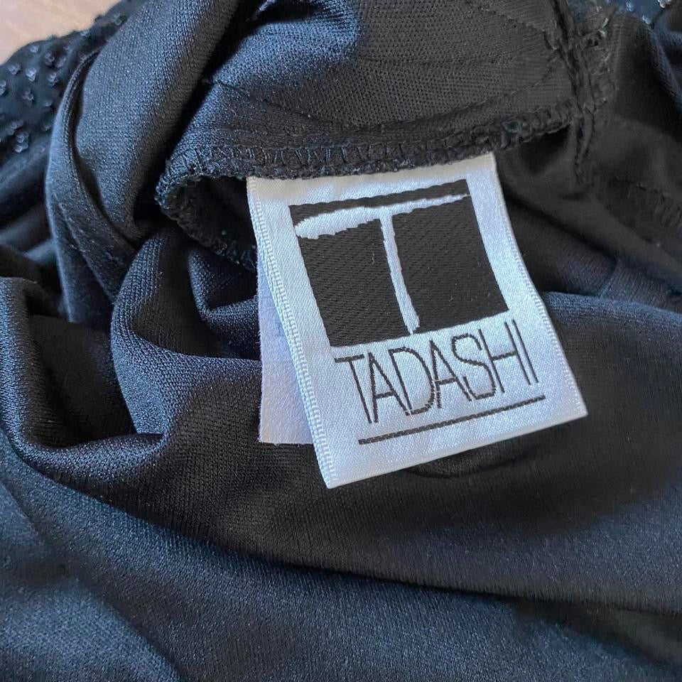 Tadashi black stretch sheer back evening dress UK 14