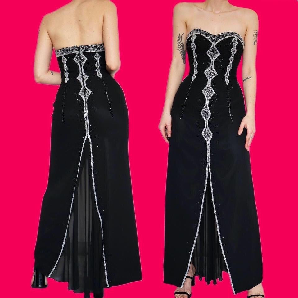 YVE London black beaded strapless gown UK 10-12