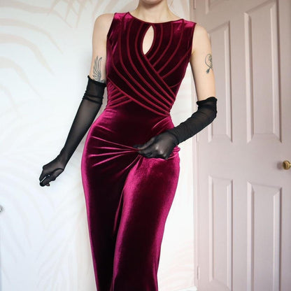Gina Bacconi Burgundy Velvet Stretch Evening Dress UK 16