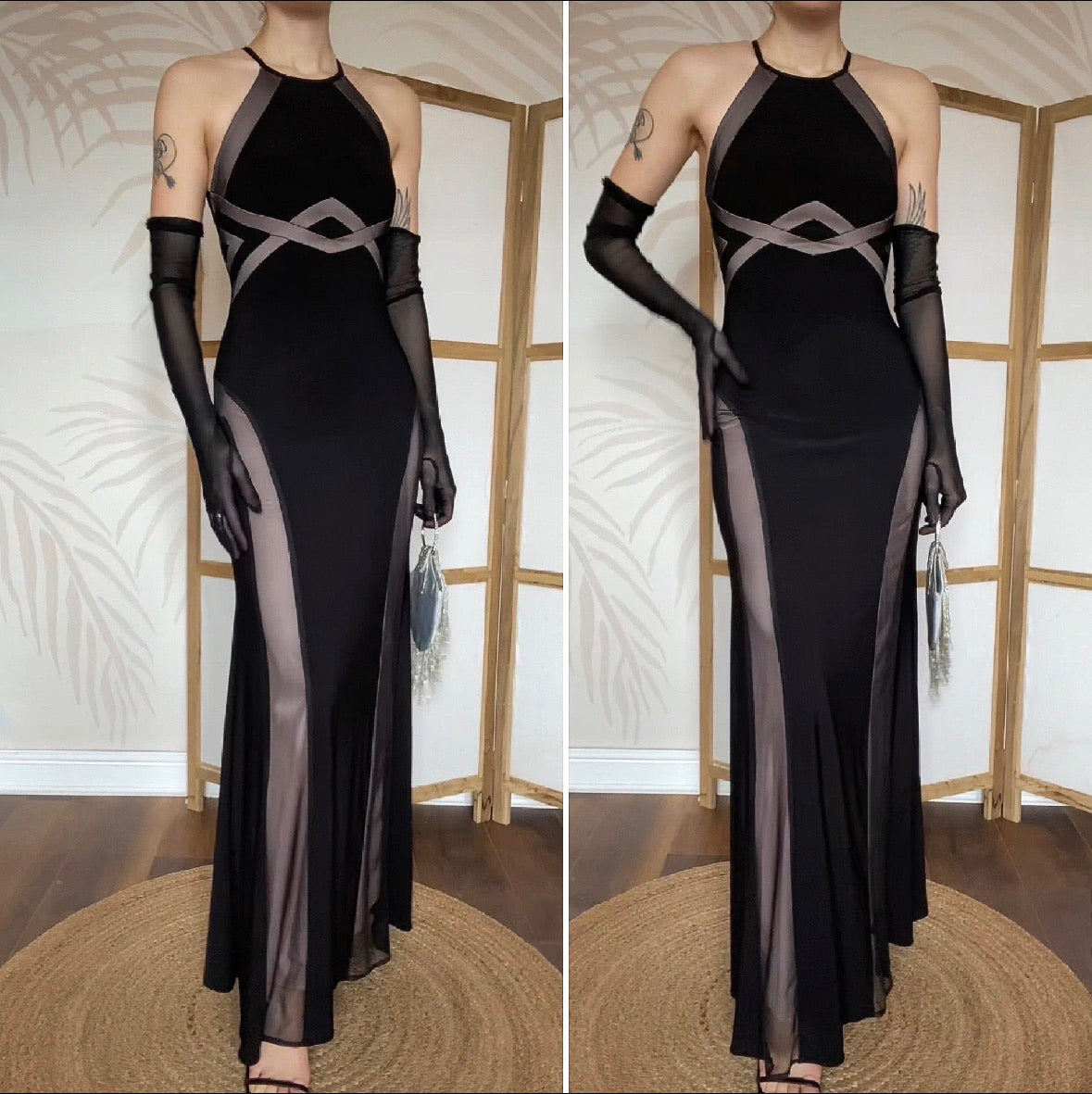 Black stretch Morgan & Co evening dress uk 8