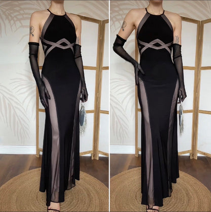 Black stretch Morgan & Co evening dress uk 8