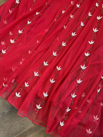 Red y2k beaded stretch evening dress uk 16