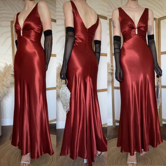 Morgan & Co red satin evening dress uk 10