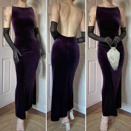 Purple velvet stretch low back evening dress & jacket UK 12