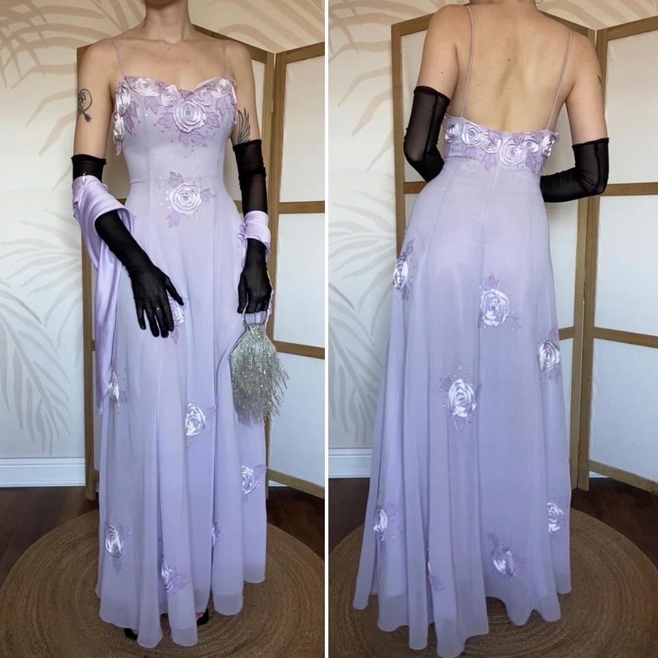Christine Elizabeth lilac evening dress & shawl UK 12