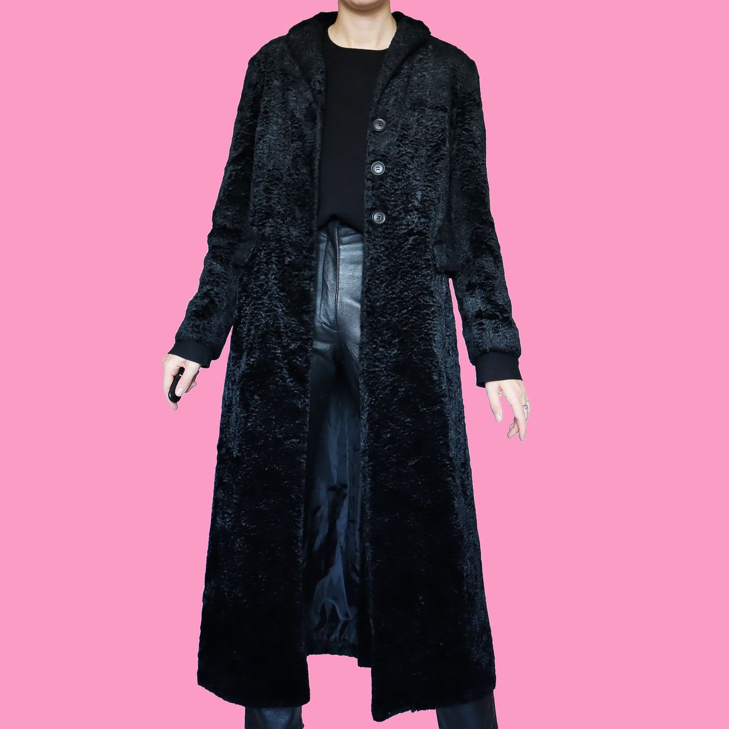 Black faux fur maxi coat UK S