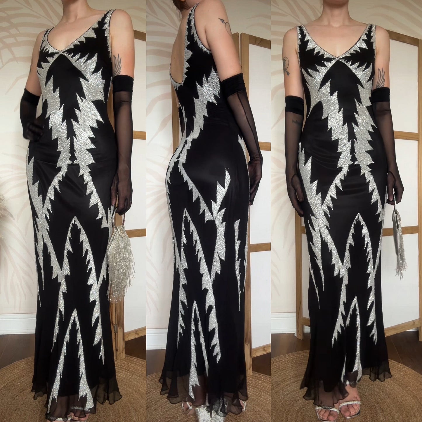 Black & white beaded evening dress uk 10