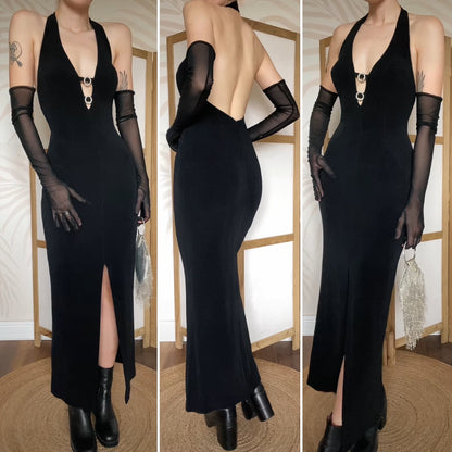 Bernshaw black stretch diamanté halter-neck dress UK 10